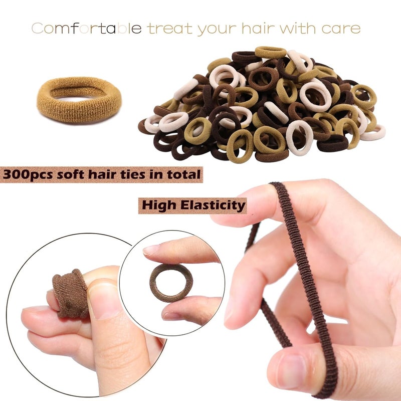 WillingTee Baby Hair Ties,300PCS Nylon Toddler Hair Ties for Girls, Kids Seamless Hair Bands, Girls Elastic Ponytail Holders,Brown - Image 5